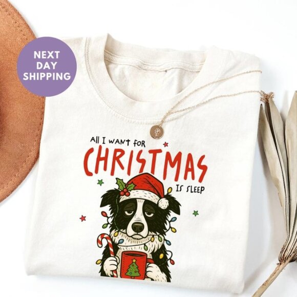 Christmas Dog Shirt, All I Want For Christmas is Sleep Shirt - Picture 1 of 4